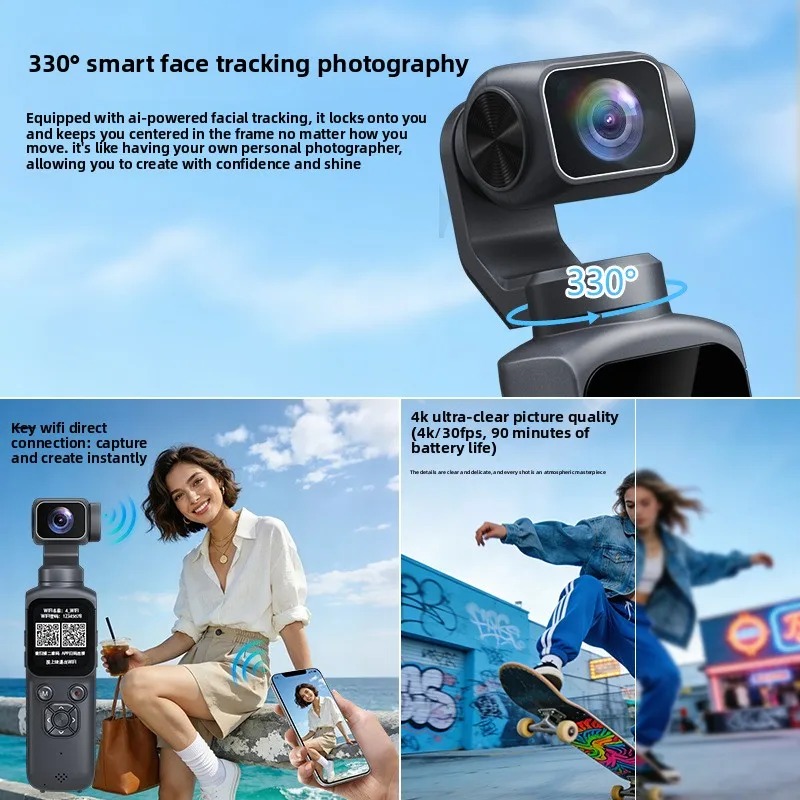 4K HJD05 포켓 3 카메라 330 °   페이스  - Action Camera 4K 리뷰 및 가격