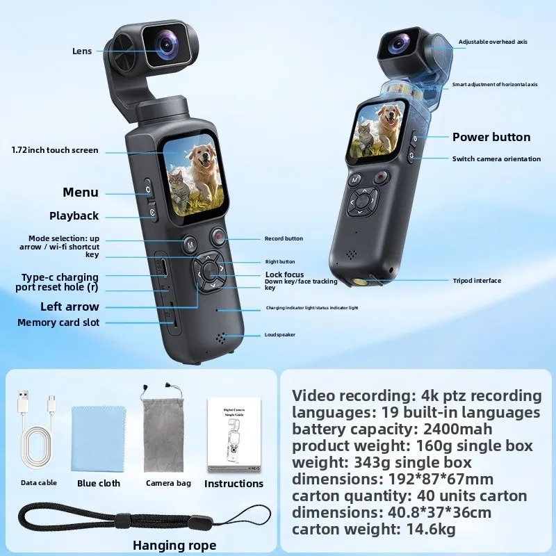 4K HJD05 포켓 3 카메라 330 °   페이스  - Action Camera 4K 리뷰 및 가격